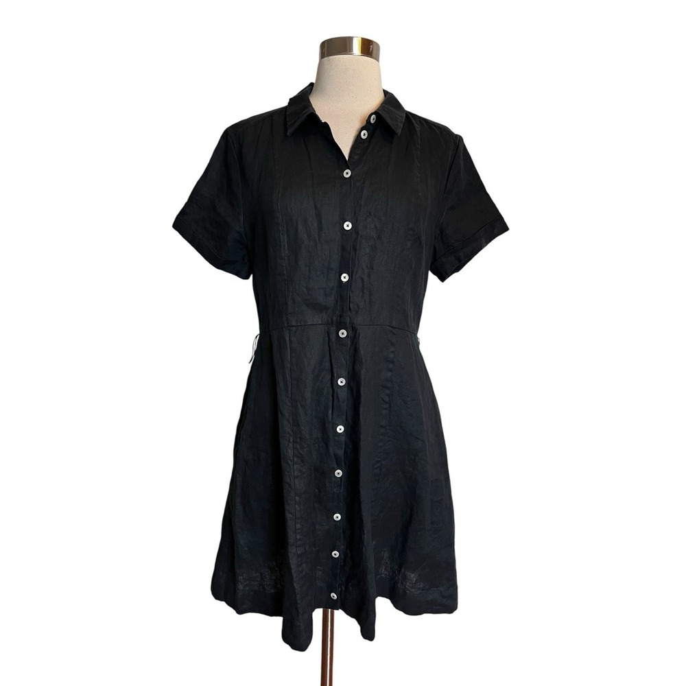 Hill House The Laura Shirt Dress Size Medium Black Linen Short Sleeve NO BELT